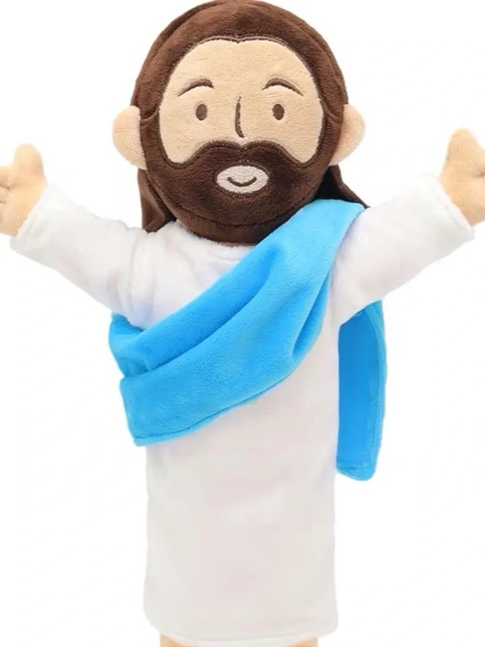 Plush Jesus Hand Puppet in White and Blue - Kids Toy